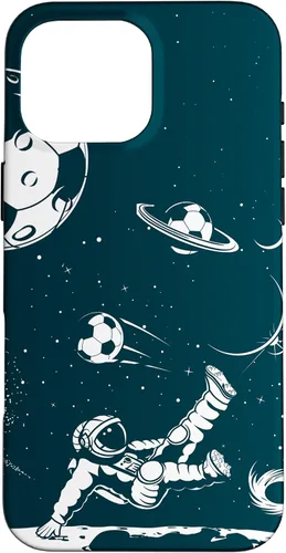 Vista 19 de Funda para iPhone 16 para teléfono de fútbol, amante del fútbol, jugador de fútbol espacial, funda de astronauta