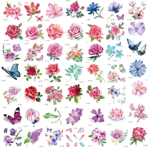 Vista 8 de Konsait 50 hojas de tatuajes temporales de flores para mujeres, adolescentes y niñas, pequeño tatuaje temporal para adultos, impermeable, arte