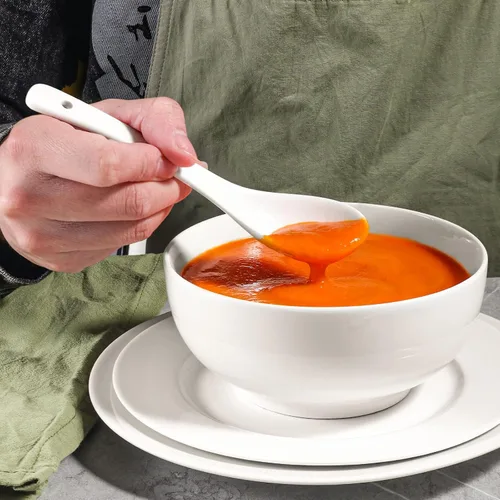 Vista 9 de Artena Cuencos de sopa y cucharas de sopa, cuencos de cereales de 26 onzas y cucharas de cereales, juego de cuencos y cucharas de cerámica blanca