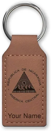 Vista 17 de LaserGram Llavero rectangular, bandera de Nicaragua, grabado personalizado incluido, Bambú
