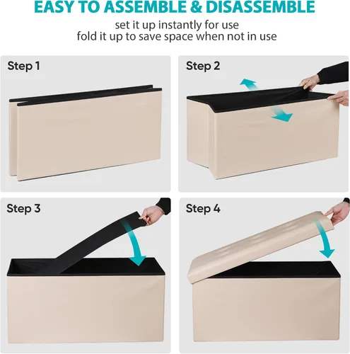 Vista 8 de ZenStyle Banco otomano de almacenamiento de 30 pulgadas, reposapiés plegable, banco largo de almacenamiento para zapatos con asiento acolchado