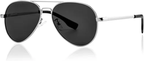 Vista 15 de Gleyemor Gafas de sol polarizadas de aviador para cara pequeña y estrecha 01 Negro / Gris