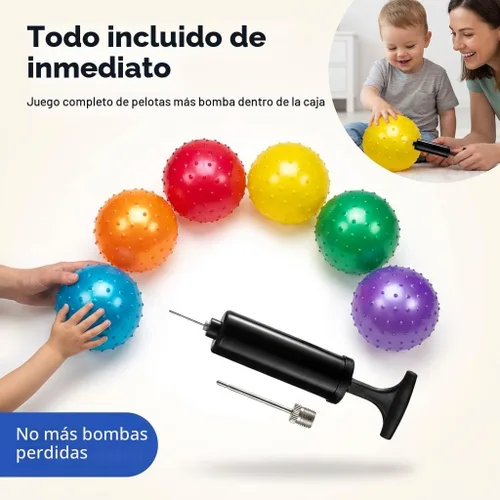 Vista 4 de Bedwina Knobby Balls - Bulk 7 Inch Sensory and Spiky Massage Stress Balls for Toddlers, with Pump, Fun & Bouncy for Toddler, Kids Party Favors