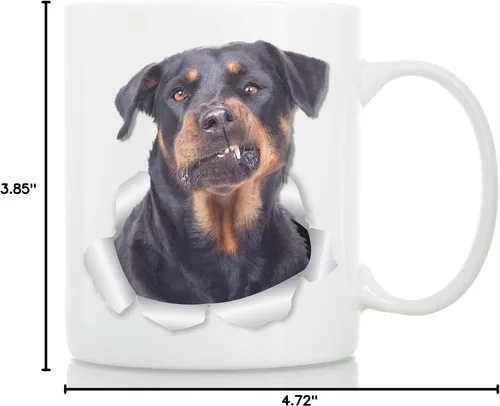 Vista 7 de Divertida taza de café Rottweiler – Taza de café de cerámica para perros – Regalo perfecto para los amantes de los perros – Bonita decoración