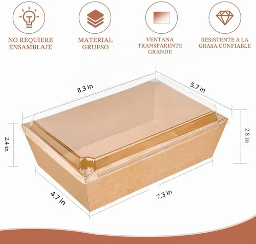 Vista 2 de Ocmoiy Cajas de papel para embutidos con tapas transparentes, 8 x 6 Marrón