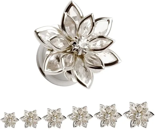 Vista 2 de KUBOOZ tensores para orejas, modernos, elegantes, diseño de flores, joyería de piercing