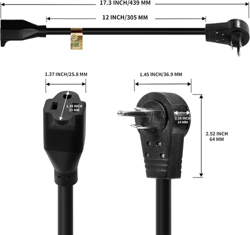 Vista 2 de Nekteck - Cable de extensión de 1 pie de enchufe plano giratorio de 360°, cable de alimentación de 3 clavijas 14AWG/15A, cable de alimentación