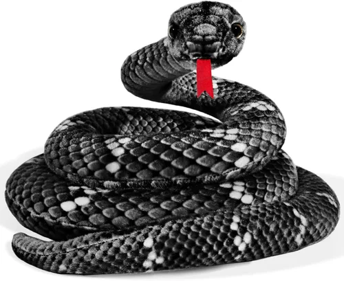 Vista 13 de Peluche de serpiente, animal de serpiente de peluche, serpientes de juguete pequeñas de 27 pulgadas para niños, animales de peluche gigantes, Negro