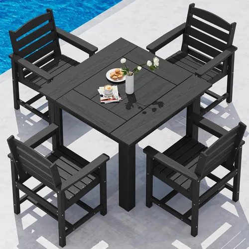 Vista 20 de SERWALL Juego de mesa y sillas de comedor para exteriores HDPE para 4 Azul marino