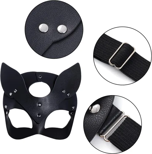 Vista 3 de Yookat Paquete de 3 máscaras de cuero para fiesta de máscaras, máscara de piel de zorro, máscara de mascarada para mascarada, cosplay, fiesta