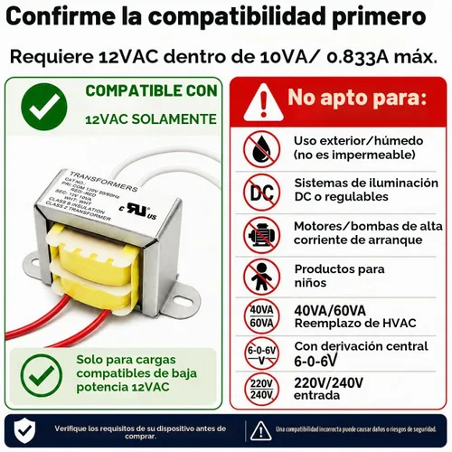 Vista 3 de Transformador de Potencia 12V/10W AC/AC - 110V a 12V, 10VA, Monofásico, Reductor, Garantía de 2 Años UL Recognized Component, Class 2 Step-Down