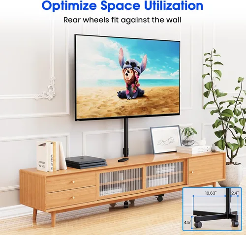 Vista 5 de Soporte de TV móvil para televisores de pantalla plana LCD LED OLED de 23 a 60 pulgadas de hasta 88 libras, inclinación y altura ajustable, ruedas