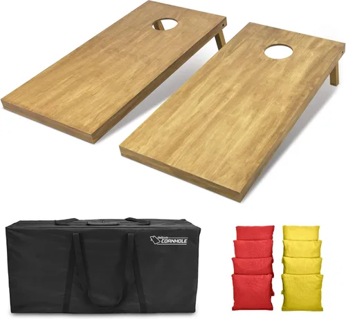 Vista 75 de GoSports 4 ft x 2 ft Regulation Size Wooden Cornhole Boards Set with Light Brown Finish - Includes Carrying Case and Bean Bags Negro- gris