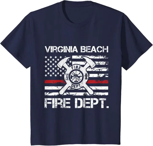 Vista 39 de Virginia Beach Virginia Fire Department - Camiseta delgada de línea roja, Negro