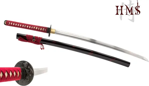 Vista 8 de HMS Espada samurai wakizashi japonesa, Oda Nobunaga Tsuba, forjada a mano, acero al carbono 1045, templado con calor, espiga completa, afilada oda