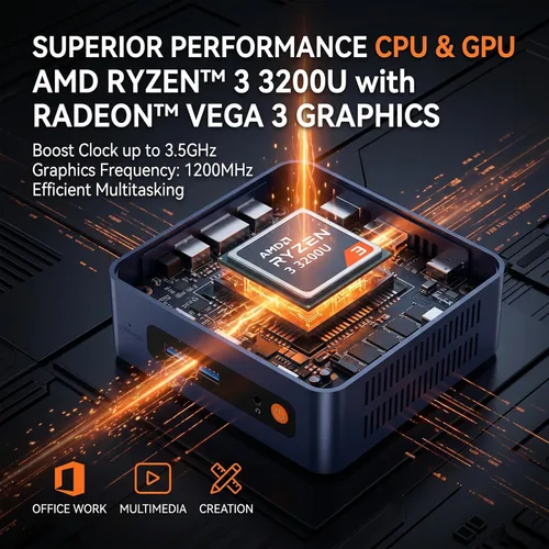Vista 2 de Beelink Mini PC SER3, AMD Ryzen 3 3200U (hasta 3.5 GHz), 8 GB DDR4 256 GB SSD, mini computadora de escritorio compatible con pantalla HDMI dual 4K