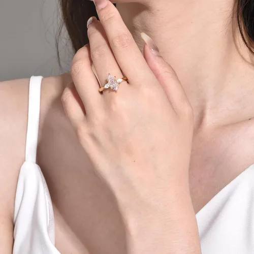 Vista 2 de Anillos de oro de 2 quilates para mujer, anillos de plata de ley 925 con circonita marquesa rosa, anillo de compromiso chapado en oro de 18 quilates