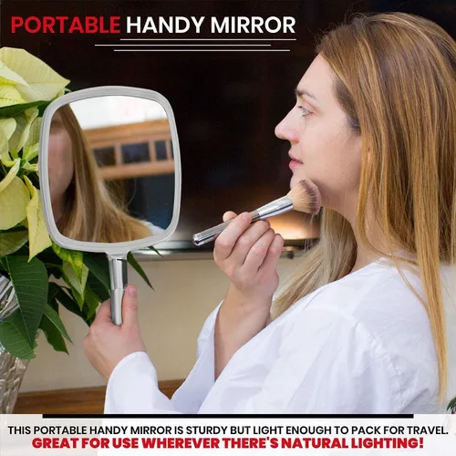 Vista 5 de MIRRORVANA Espejo de mano grande y cómodo con asa, modelo de salón plateado (paquete de 5)