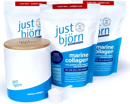 Vista 3 de Just Bjorn - Kit de iniciación de péptido de colágeno marino en polvo de péptido de colágeno marino en polvo para llevar (10 barras por paquete)