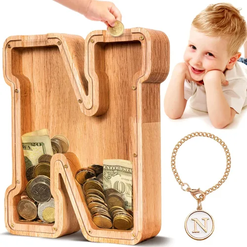 Vista 78 de SummiDate Alcancía de madera de letra para niños y niñas, Alfabeto, personalizada, regalo de cumpleaños y pascua para niños (A)