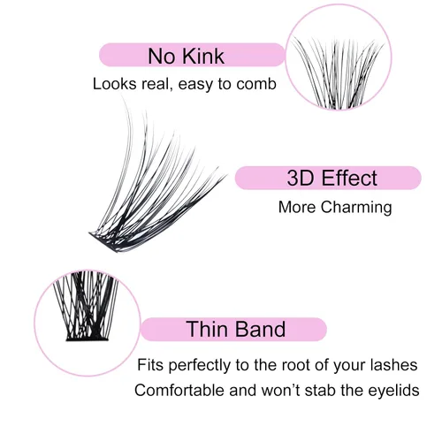 Vista 4 de Extensiones de pestañas en racimo DIY 40D 0.05 Bandeja mixta Extensiones de pestañas en racimo Rizado D Extensiones de pestañas naturales