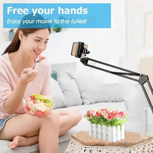 Vista 6 de Soporte de trípode para cámara web de cámara, brazo articulado sobre la cabeza con soporte para teléfono y cabeza de bola, accesorio de tijera