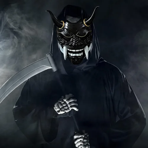 Vista 2 de Máscara de Halloween de miedo japonesa Hannya Oni, máscara de látex de cara completa Evil De-mon Mon-ster para hombres