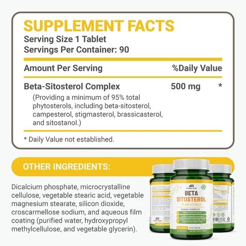 Vista 8 de Beta Sitosterol - Tabletas de 500 mg - Sin OGM - Apoya los niveles de colesterol saludable y próstata - Complejo de fitoesteroles - Esteroles