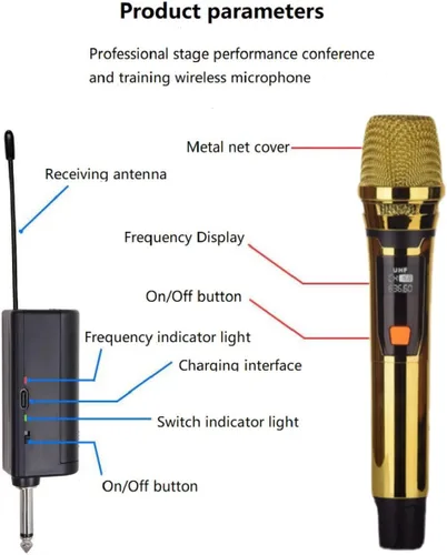 Vista 4 de Micrófono inalámbrico UHF de mano con 4 modos de imitación de sonido, rango estable de 200 pies, micrófono de mano inalámbrico para escenarios