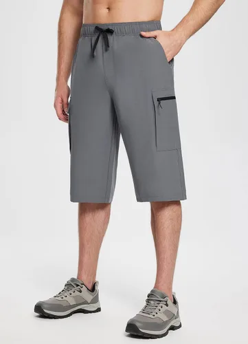 Vista 6 de BALEAF Men's Long Shorts Below Knee 15" Capri Pants Hiking Cargo Pockets Quick Dry Lightweight Elastic Waistband Gym