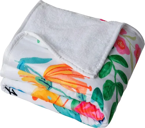 Vista 2 de Manta de franela Sherpa de 50 x 60 pulgadas, hermoso diseño floral con mensaje motivacional, suave, cómoda, cálida, duradera, 100% poliéster