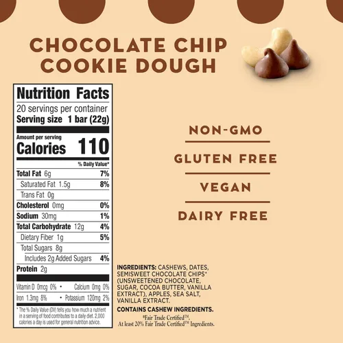 Vista 2 de Larabar - Mini barras de masa de galletas con chispas de chocolate, barra vegana de frutas y nueces sin gluten, barras de 0.78 onzas, 20