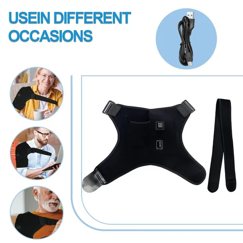 Vista 5 de Almohadilla térmica para hombros con 3 niveles de calor - Soporte de hombro ajustable para hombres y mujeres, alimentado por fuentes de alimentación