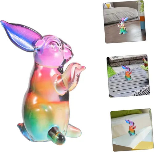 Vista 4 de Figura de conejo de cristal, colorido, soplado a mano, estatua de animales de cristal, coleccionables, estatua del zodiaco chino, arte de vidrio
