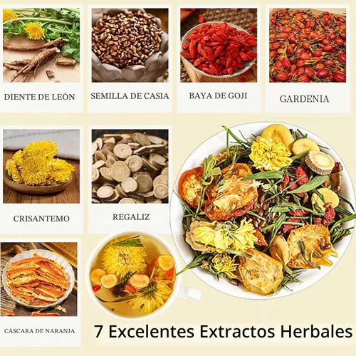 Vista 5 de Té de hierbas para desintoxicación del hígado, té de raíz de diente de león, té de semilla de casia de crisantemo y baya de goji, té para la salud