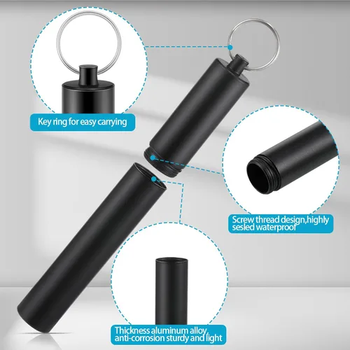 Vista 3 de Bokon 6 piezas de tubo de almacenamiento de metal para palillos de dientes, tubos herméticos de aluminio para llavero, llavero - Pastillero portátil