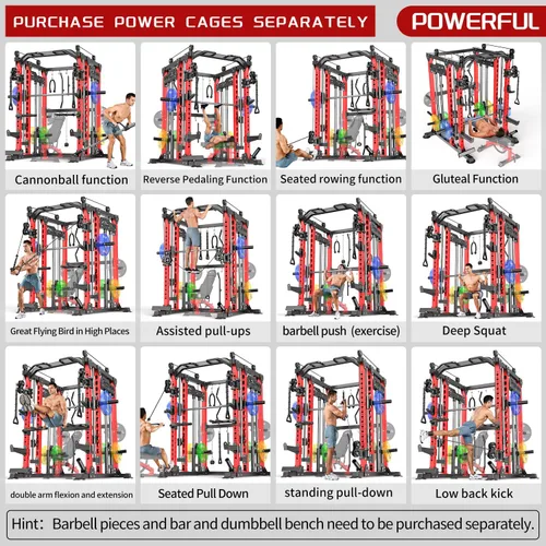 Vista 8 de Rack Multiusos para Sentadillas, Conjunto de Rack de Pesas Smith Machine con Sistema de Crossover de Cables, Racks de Potencia para Gimnasio
