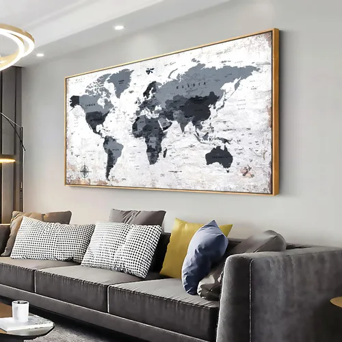 Vista 10 de Lienzo decorativo para pared, diseño de mapa del mundo, diseño de mapa del mundo de la oficina, imágenes para decoración de sala de estar, mapa