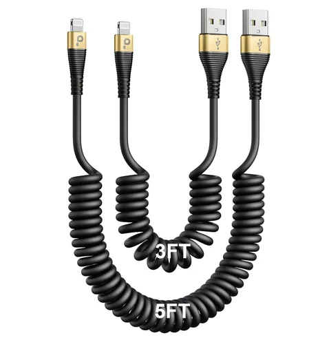 Vista 9 de Cable de carga para iPhone para automóvil de 3 pies, paquete de 2 cables Lightning enrollados, [certificado Apple MFi] cable de carga retráctil