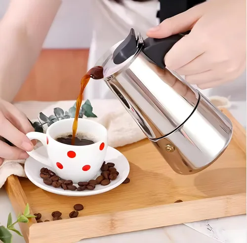 Vista 5 de Cafetera Moka de Acero Inoxidable para Espresso, Cafetera Moka para Estufa, Cafetera Percoladora, Cafetera Italiana, Preparación de Café Cubano