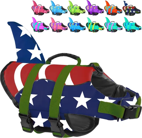 Vista 33 de Chaleco salvavidas para perros de Fragralley Shark, chaleco salvavidas ajustable para perros con aleta de tiburón, adecuado para perros pequeños
