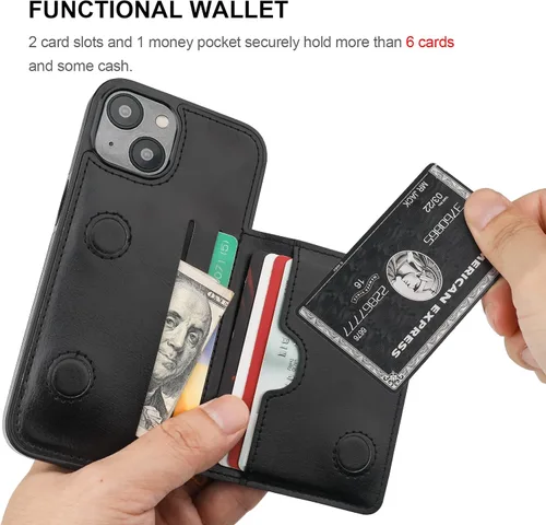 Vista 4 de KIHUWEY Funda compatible con iPhone 14, tarjetero de cuero de primera calidad, cierre magnético oculto, duradero, a prueba de golpes, para iPhone 14