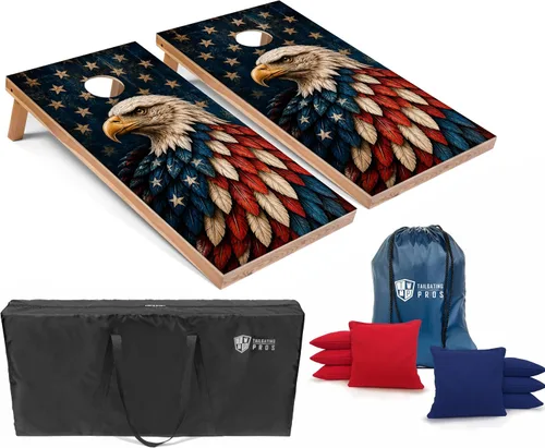 Vista 17 de Tailgating Pros Tablas de Cornhole de 4 x 2 pies, tamaño reglamentario oficial, juego de cornhole de diseño de madera con 8 bolsas de frijol, funda