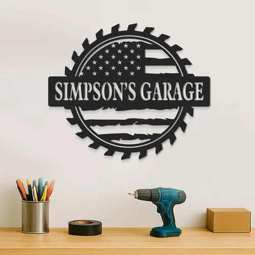 Vista 11 de Letreros de garaje personalizados para hombres, letrero de garaje para papá, letrero personalizado de metal para exteriores, decoración de cueva