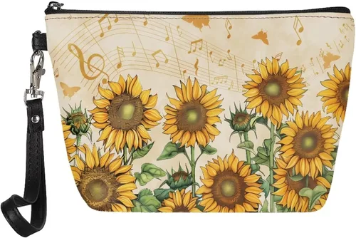 Vista 21 de Howilath Abstract Art Cat Cosmetic Pouch for Women PU Leather Toiletry Storage Bag Trapezoid Makeup Bags with Wrist Strap