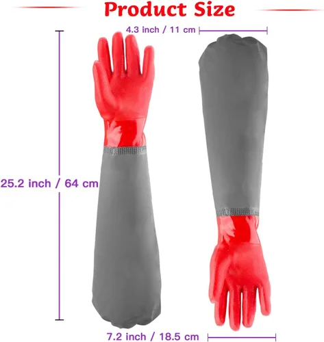 Vista 5 de Coopache Guantes de estanque de brazo completo con forro de algodón, guantes impermeables extra largos para limpieza de estanques/industria
