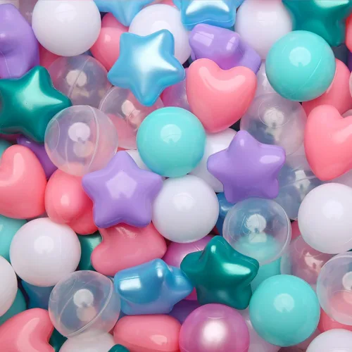 Vista 18 de Bolas de hoyo de TRENDPLAY en forma de estrella y corazón para niños pequeños - 50, 100, 200, 500 piezas de bolas de plástico para diversión y juego