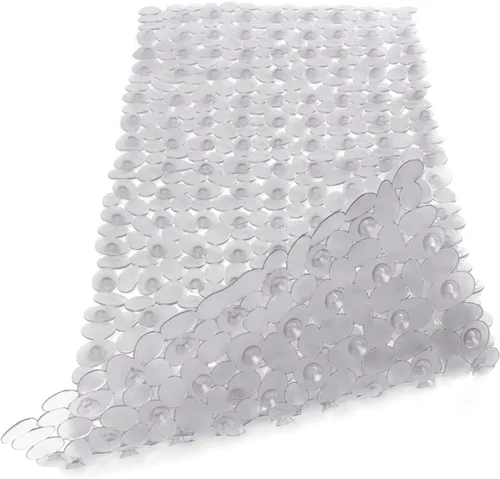 Vista 19 de WELTRXE Tapete ovalado antideslizante con burbujas negras para bañera, tapete de ducha con orificios de drenaje, ventosas, lavable a máquina, BPA