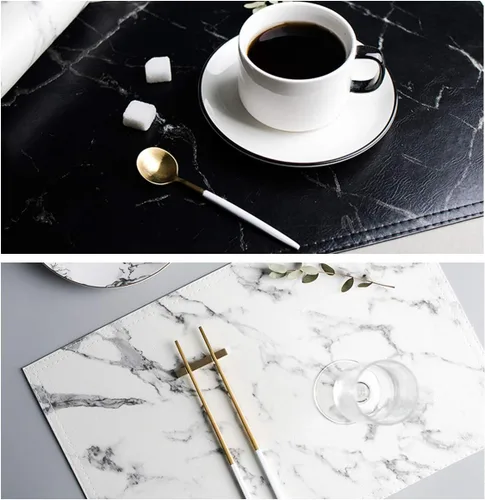 Vista 2 de Juego de 4 manteles individuales de cuero de mármol para mesa de comedor, impermeables, decoración de mármol para mesa de cocina, fáciles