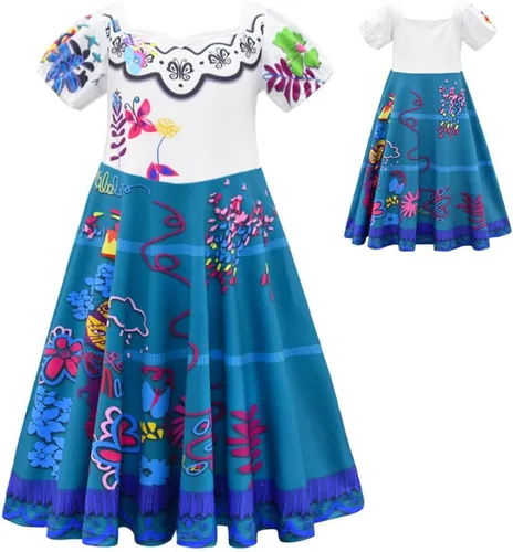Vista 2 de Sinmoocy Mirabel - Vestido para niñas IsabelaDoloresPepaLuisa para niños pequeños disfraz de Madrigal mágico para fiesta familiar
